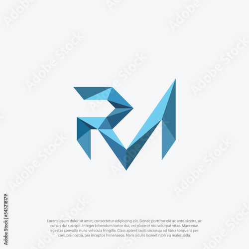 Geometric RM logo, lettering and combining letter R and M in one shape with geometric low poly style logo design vector