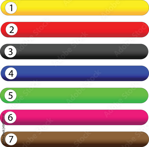 Colorful  empty rounded button  banner backgrounds with blank space. Vector set  numbers 1 2 3 4 5 6 7