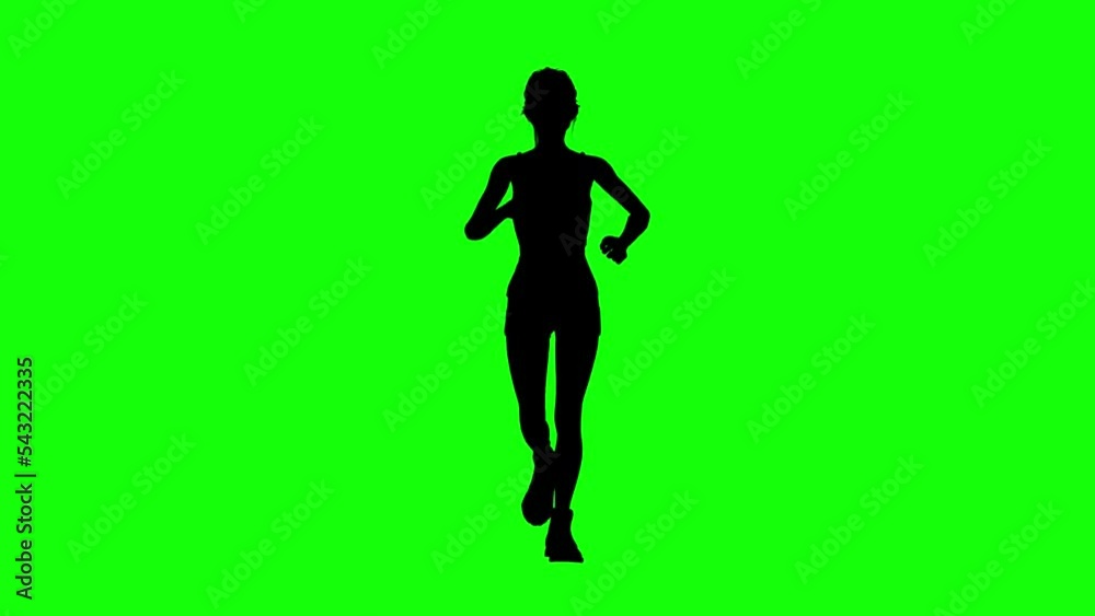 Girl Silhouette Jogging and Resting on Green Screen Girl Silhouette Jogging and Resting on Green Screen