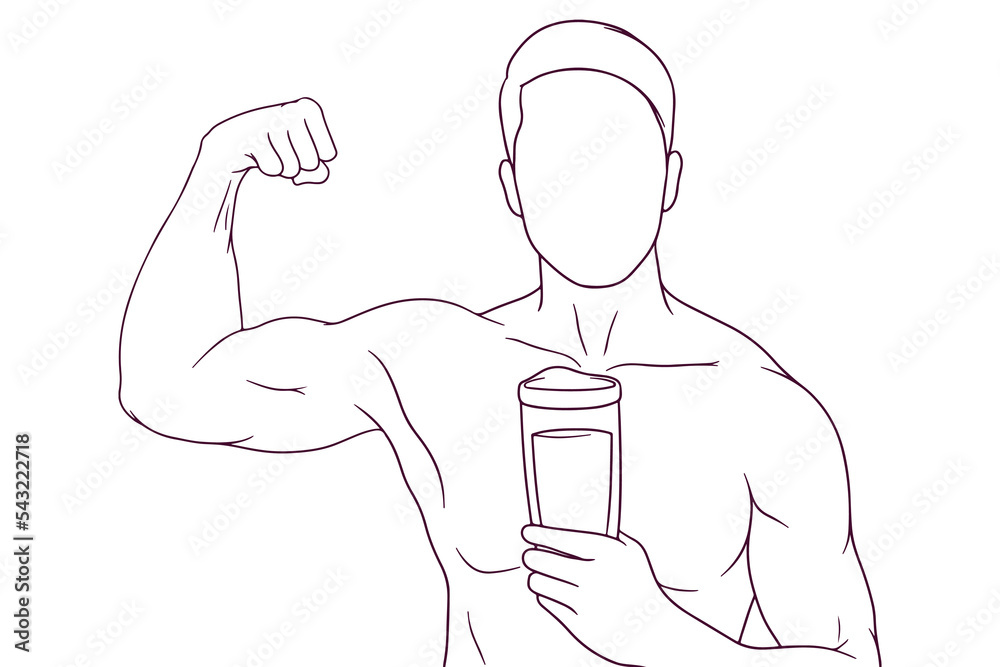man showing his muscle hand drawn style vector illustration