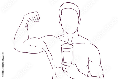 man showing his muscle hand drawn style vector illustration