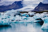 Glacier Lagoon in Iceland with big snowy mountains in the background