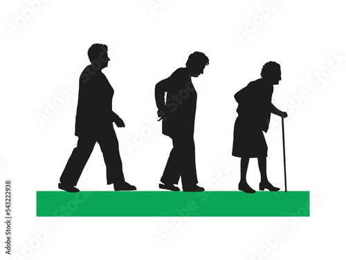 Old woman senior woman back pain process silhouette vector illustration.