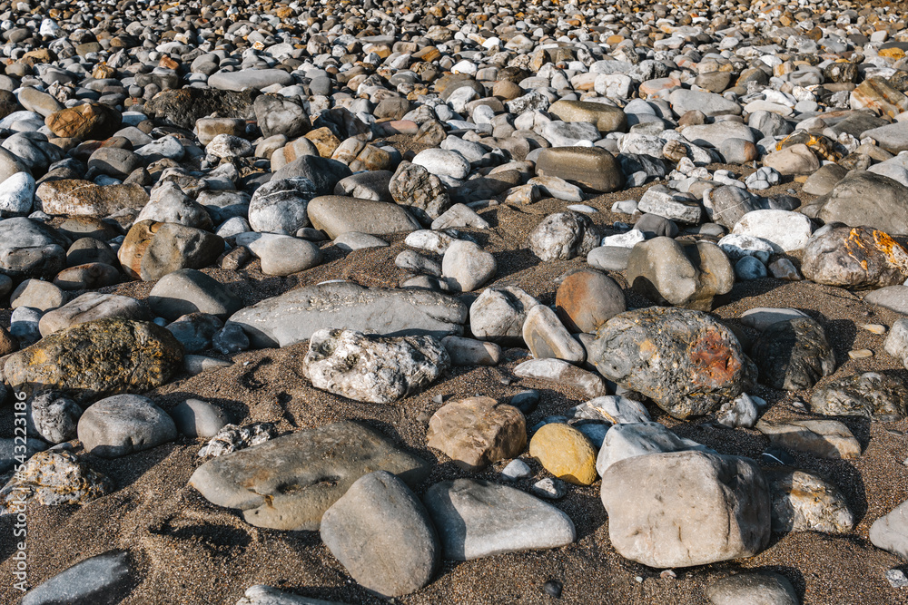 Smooth pebbles on beach in daytime Smooth pebbles on beach in daytime