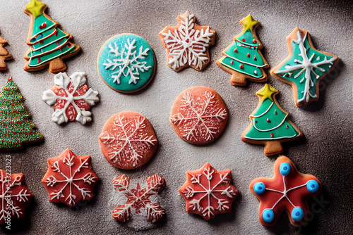 A Bunch of colorful Christmas Cookies from above