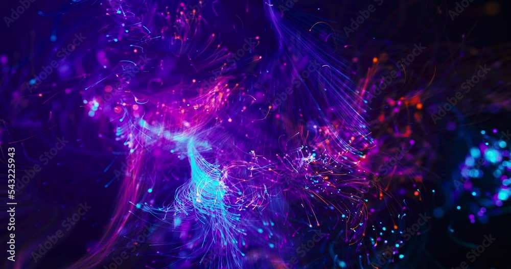Abstract 3D Background Animation. Futuristic Optical Fibers. Electrical Signals Flowing Inside Of Complex Network. Technology Related 3D Animation.