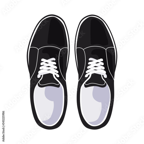 Top view of male and female black and white sneakers flat vector illustration. Comfortable pair of casual sport shoes on white background. Footwear, fashion concept