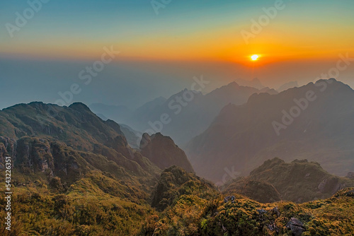 View from The peak of Fansipan mountain 3143m is the highest in Vietnam. Sapa, Lao Cai