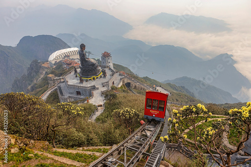 TRAIN FOR MOUNTAIN OR RED CABLE CAR TO THE TOP OF THE FANSIPAN MOUNTAIN, THE HIGHEST MOUNTAIN IN INDOCHINA. SAPA, LAO CAI, VIETNAM photo