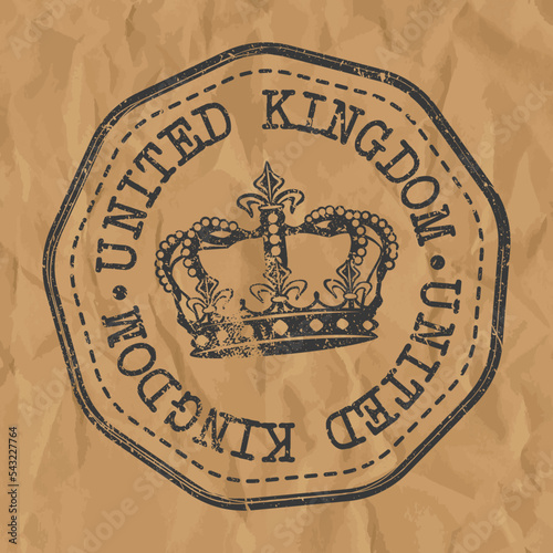 United Kingdom Stamp Travel Passport. Design Retro Symbol Country. Old Vintage Postmark.