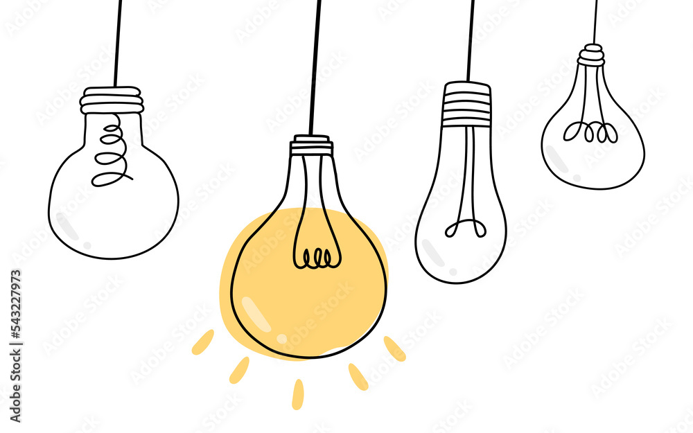 Hand drawn lightbulb , doodle style lamp bulb idea icon. Creativity and innovation concept. handdrawn light bulbs. Cartoon, Vector illustration. Hand drawn lightbulb , doodle style lamp bulb idea icon. Creativity and innovation concept. handdrawn light bulbs. Cartoon, Vector illustration.