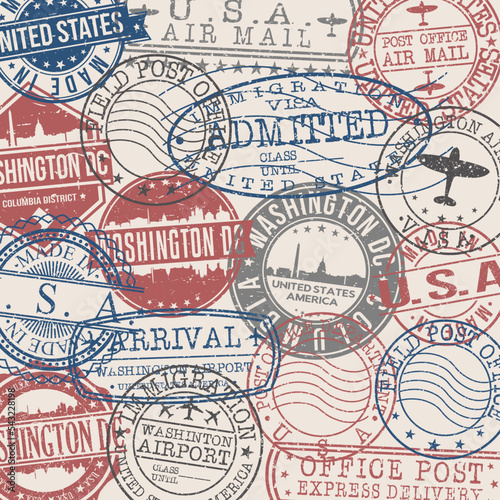 Washington, DC, USA Set of Stamps. Travel Stamp. Made In Product. Design Seals Old Style Insignia.
