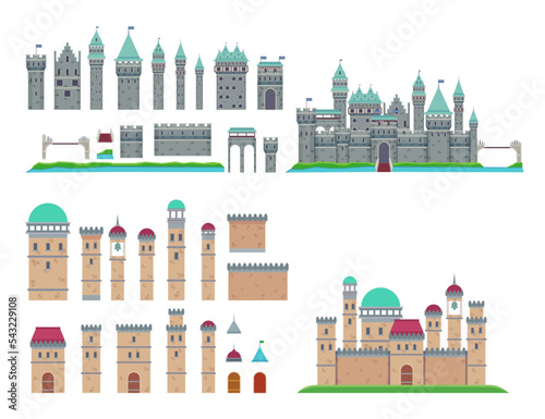 Print op canvas Medieval castle or palace elements vector illustrations set