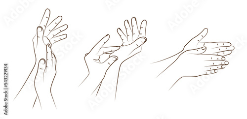 Set of female hands in realistic gesture of stroking, rubbing and applying to skin moisturizing cream. Hand skin care to prolong health, beauty and youth. Skin care, nutrition and protection. Sketch