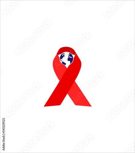 World AIDS day red ribbon icon logo for 1 December HIV and AIDS awareness banner or poster