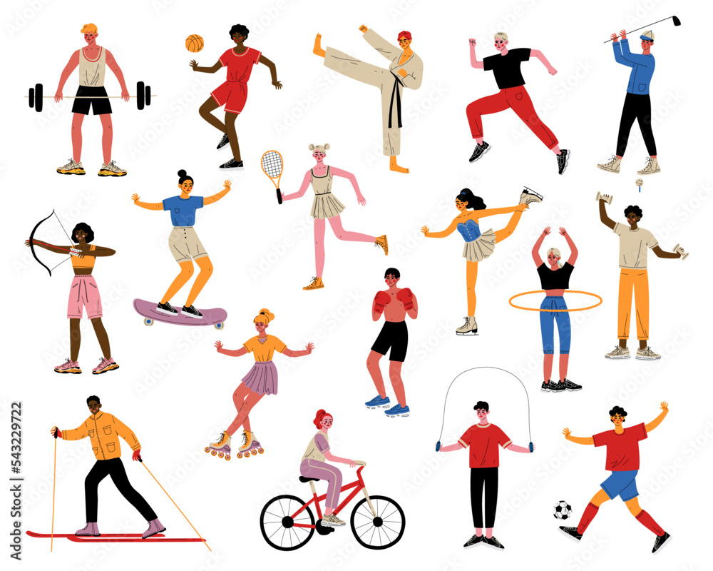 People Characters Doing Different Sport Activities Big Vector Set