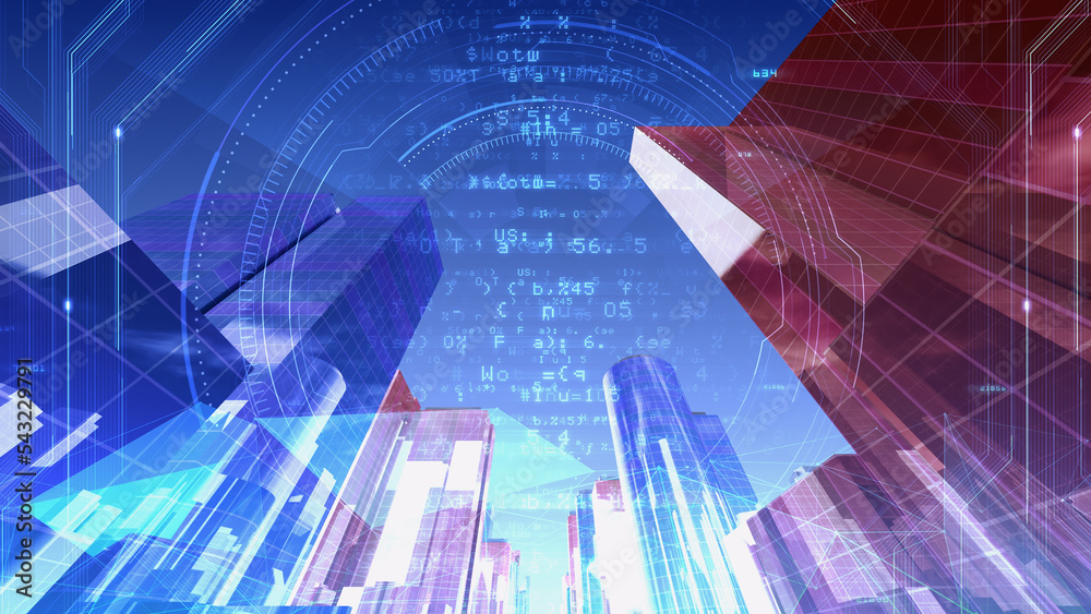 Obraz premium Smart City Artificial intelligence Network Technology 3D illustration