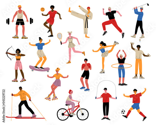 People Characters Doing Different Sport Activities Big Vector Set