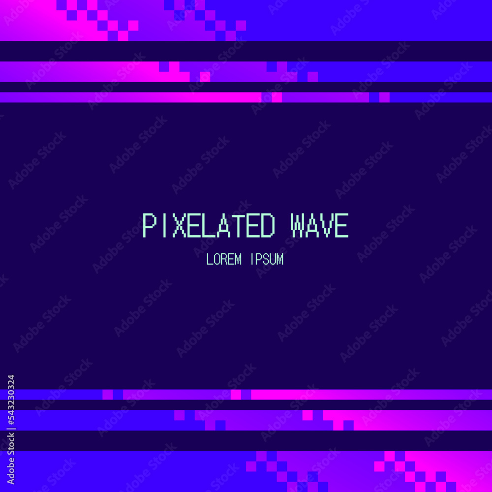 Fototapeta premium Neon Pixelated Gradient Fading Line Frame, Glowing Pink with Blue Background