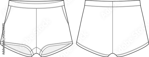Blank shorts pants technical sketch design template. Casual shorts with pockets. CAD mockup.