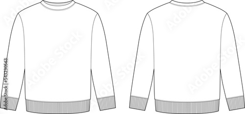 Blank childrens sweatshirt technical sketch. Kids wear jumper design template.