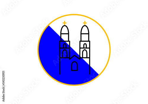 Famous protestant church Great Minster at City of Zürich at the medieval old town. Illustration made November 3rd, 2022, Zurich, Switzerland.