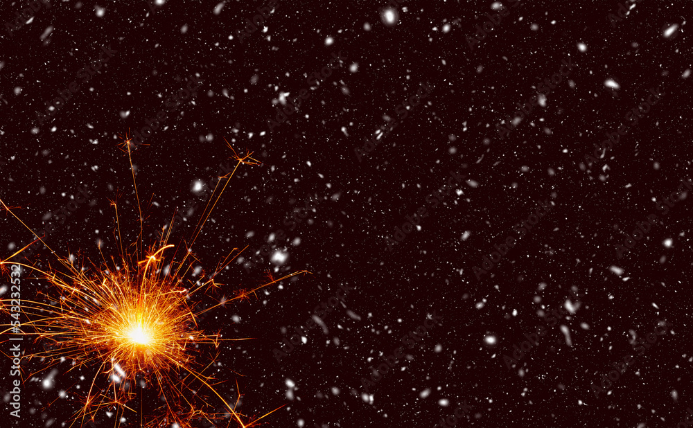 Burning sparkler on abstract snowy background. Happy new year. 3d illustration Burning sparkler on abstract snowy background. Happy new year. 3d illustration