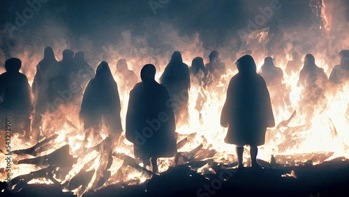 Obraz na plátně Silhouette of people burning in hellfire