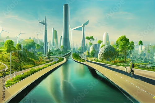 Utopian civilisation, utopic city, future of humanity,, architecture of tommorow, utopic world. photo