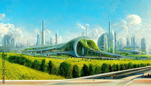 Utopian civilisation, utopic city, future of humanity,, architecture of tommorow, utopic world. photo