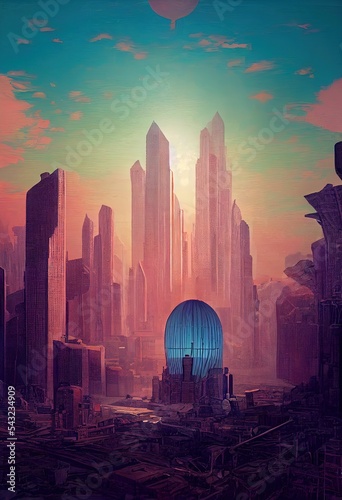 Utopian civilisation, utopic city, future of humanity,, architecture of tommorow, utopic world. photo