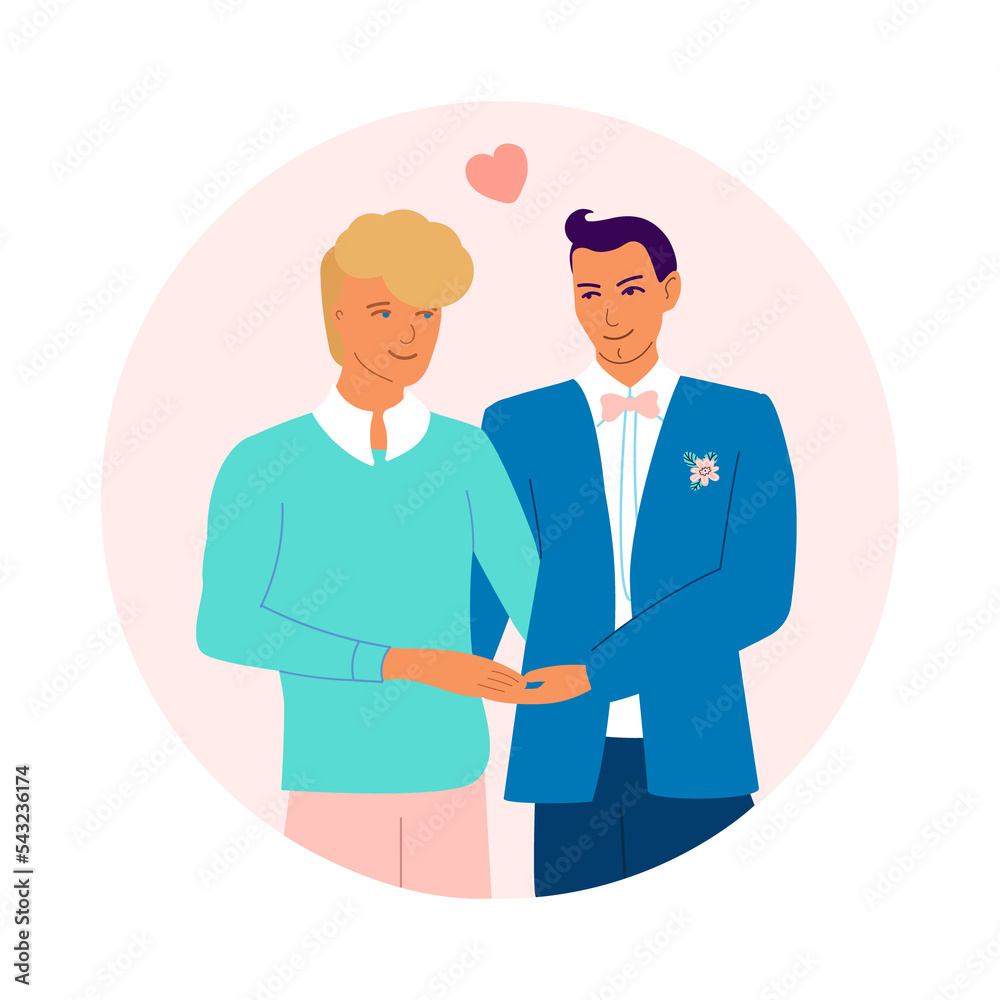 Gay newlyweds holding hands. Happy gay couple Gay newlyweds holding hands. Happy gay couple