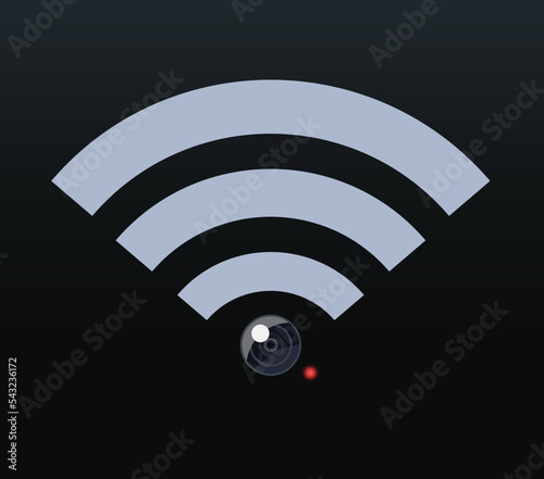 Internet privacy illustration. Wi-Fi network camera, Wi-Fi icon, webcam.