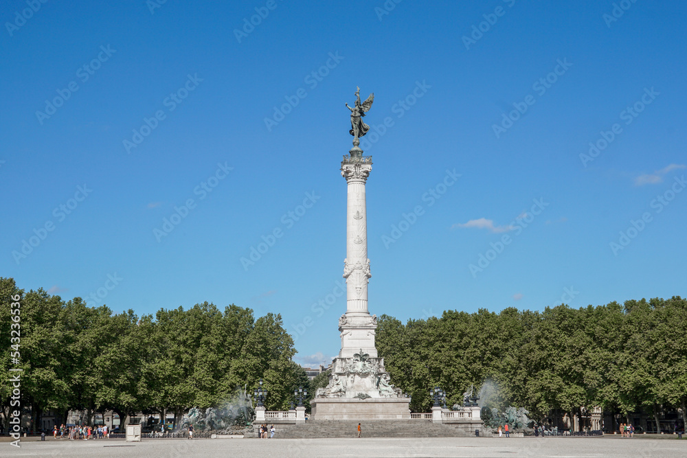 Wide panorama to the large square and  Monument aux Girondins, Bordeaux, Southwestern France.