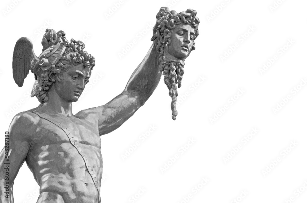 Statue of Perseus holding the severed head of Medusa, upper torso