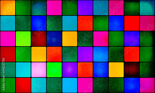 Composition of multicolored squares in stained-glass style. Stained glass window for interior design. Tiffany stained glass. Leaded pane. 