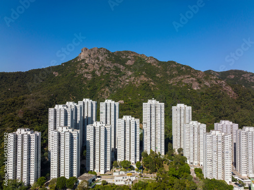 Photography Hong Kong lion rock mountain with residential district