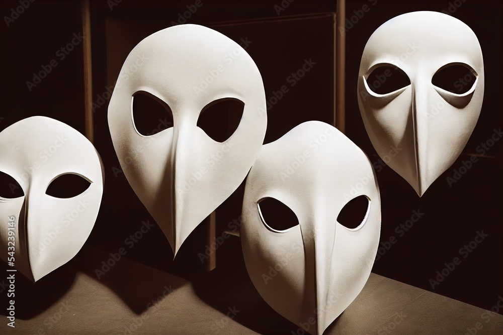 Carnival or theatrical masks with different emotions. Masks expressing happiness, joy, sadness, sadness, longing and other emotions, art performance - obrazy, fototapety, plakaty 