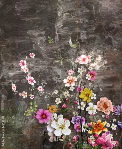 Fototapeta Abstract art colorful flowers  painting. Spring multicolored illustration.