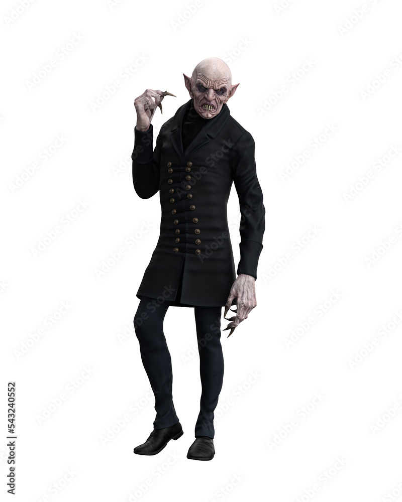Vampire standing in thoughtful pose. 3d illustration isolated on transparent background. Vampire standing in thoughtful pose. 3d illustration isolated on transparent background.