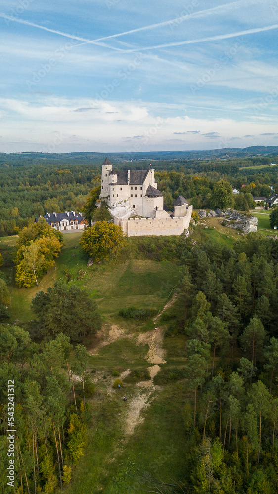 Royal castle of Bobolice and Mirow castle are two very nice place to holiday trip in Poland. Slaskie Wojewodztwo have very nice landscape and nature for photography. Autumn sunsets are best. Aerial.