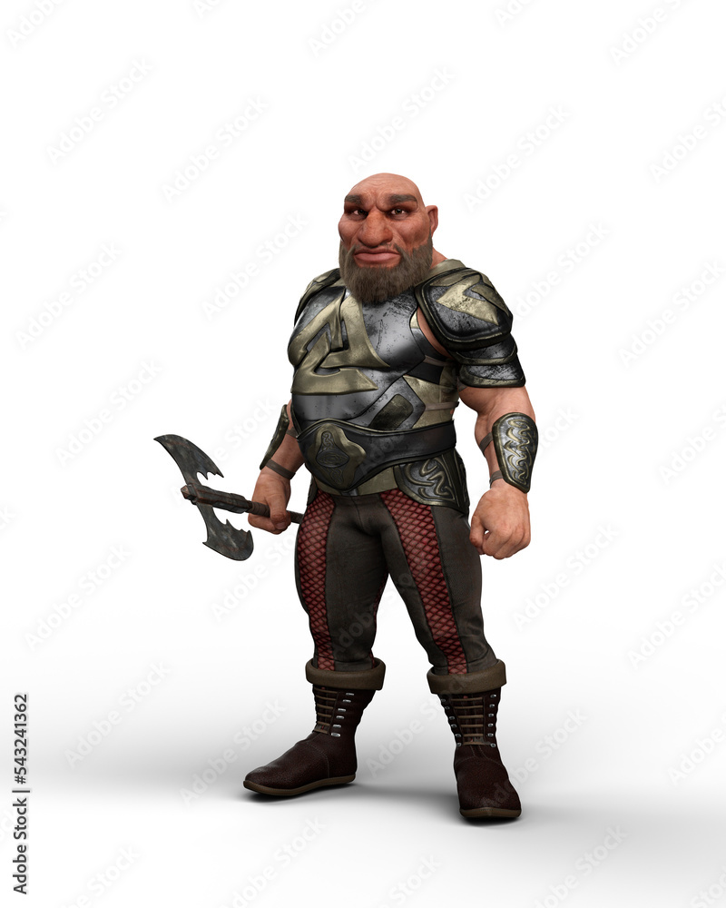 3D illustration of a fantasy dwarf character wearing armour and holding a large battle axe isolated on a transparent background. 3D illustration of a fantasy dwarf character wearing armour and holding a large battle axe isolated on a transparent background.