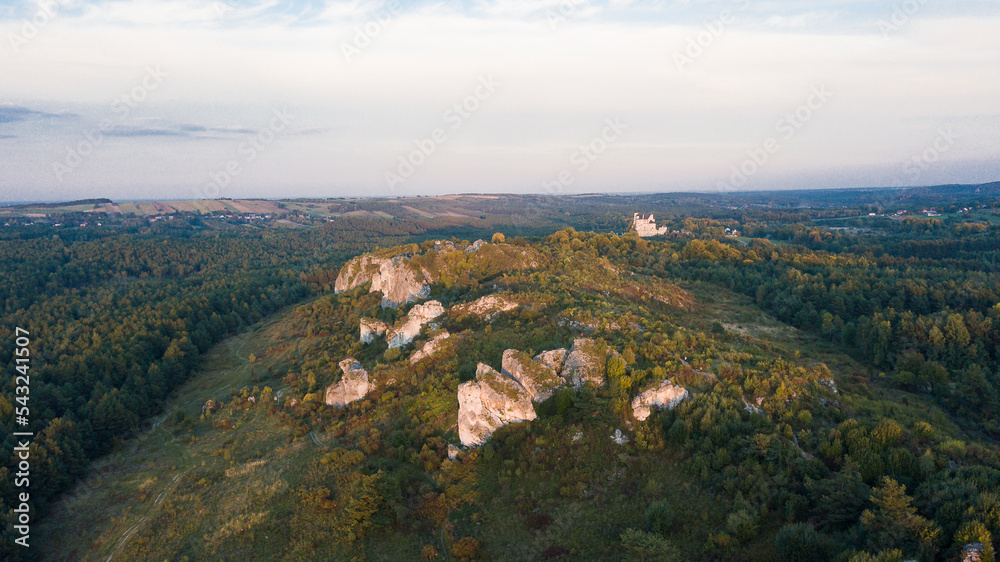 Royal castle of Bobolice and Mirow castle are two very nice place to holiday trip in Poland. Slaskie Wojewodztwo have very nice landscape and nature for photography. Autumn sunsets are best. Aerial. Royal castle of Bobolice and Mirow castle are two very nice place to holiday trip in Poland. Slaskie Wojewodztwo have very nice landscape and nature for photography. Autumn sunsets are best. Aerial.