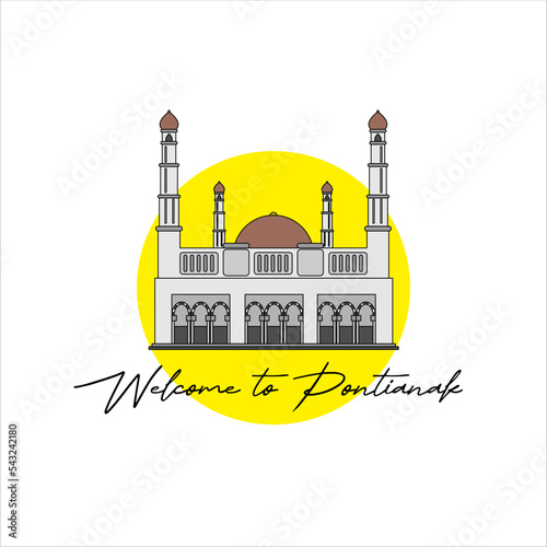 Vector Mujahidin Mosque landmark of Pontianak City with text welcome to pontianak photo