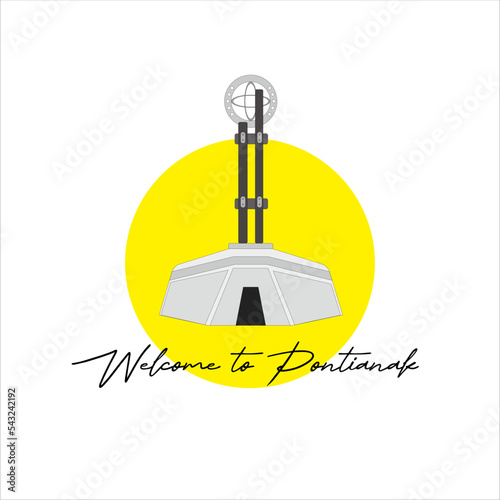 vector tugu khatulistiwa landmark of Pontianak City with text welcome to pontianak equator landmark