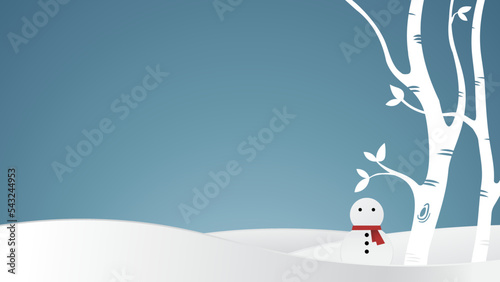 snowman standing in winter , snow and blue sky background , Merry Christmas and Happy New Year concept art.