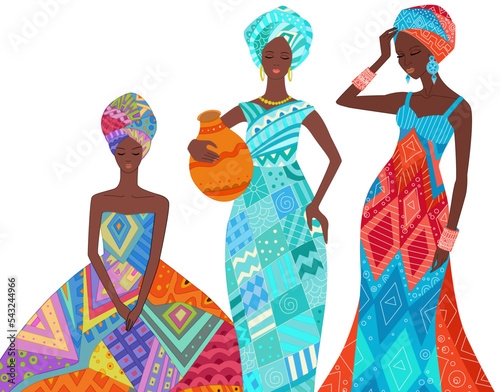young african women in fashion clothes with closed eyes. Africa