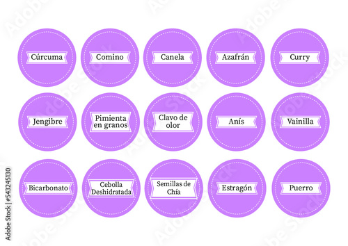Etiquetas para condimentos, especieros, Rótulos, pegatina, insignia