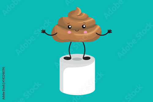 Illustration of brown poop on toilet paper in the style of kawaii. The funny art of excrement