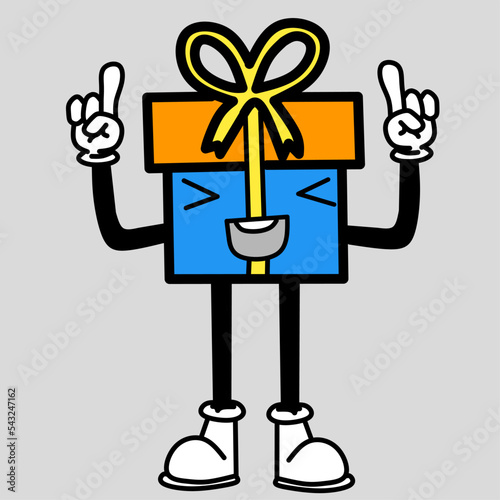 illustration of a gift box with a cute character with a unique pose suitable for events that require gifts for others